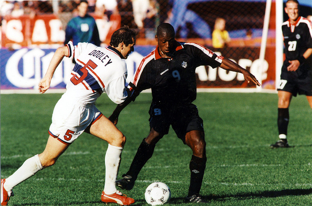 Canada's Alex Bunbury during a World Cup qualifier in the 1990s. (Canada Soccer)