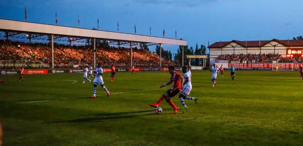 General view of the soccer pitch between the Cavalry FC and the Montreal Impact during the second half during the Canadian Championship Semi-final soccer match at Spruce Meadows. Mandatory Credit: Sergei Belski-USA TODAY Sports for CPL