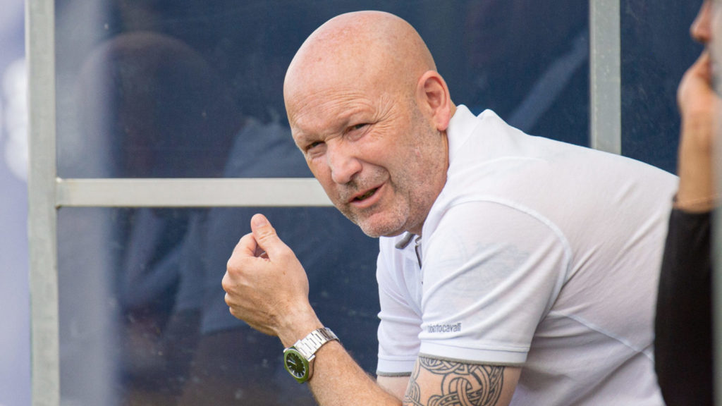 FC Edmonton Head Coach Jeff Paulus looks on from the bench. (Trevor MacMillan/CPL)