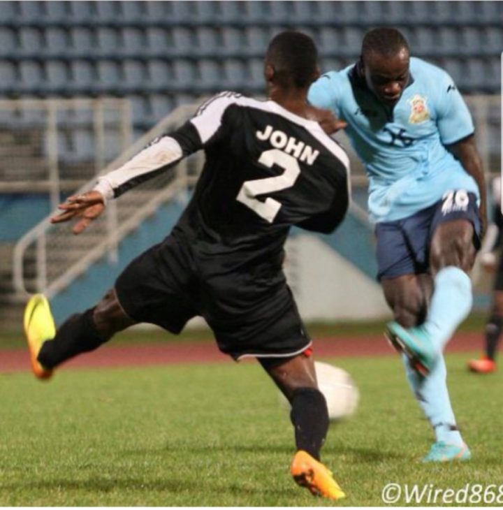 Elton blocking a shot while playing for Central FC in Trinidad & Tobago - Credits to Wired868