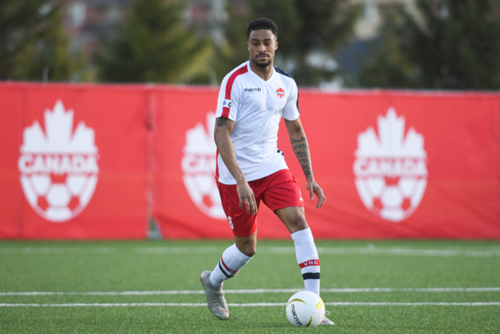 Duran Lee in action against the Wanderers in the Canadian Championship match in Vaughan. Photo: Vaughan Soccer Club.
