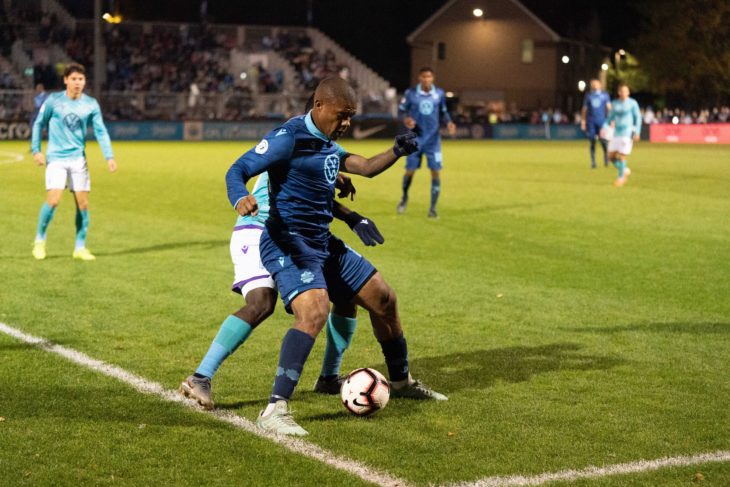 Luis Perea scored from the penalty spot against Pacific and is closing in on 100 career goals. Photo: Scott Tanner.