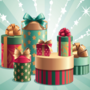 A stack of colorful gifts against a light blue background.