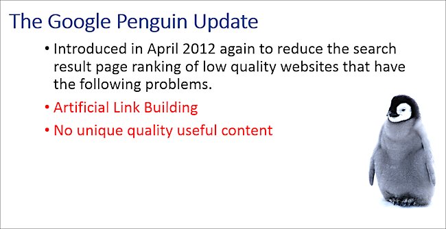 Google introduced the Penguine update in April 2012