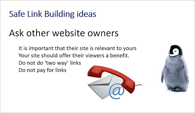 Safe link building ideas- get on the phone and ask for a link