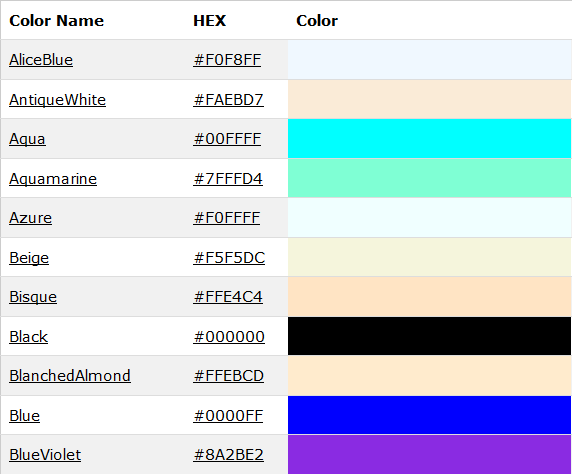 Common color names at reference site
