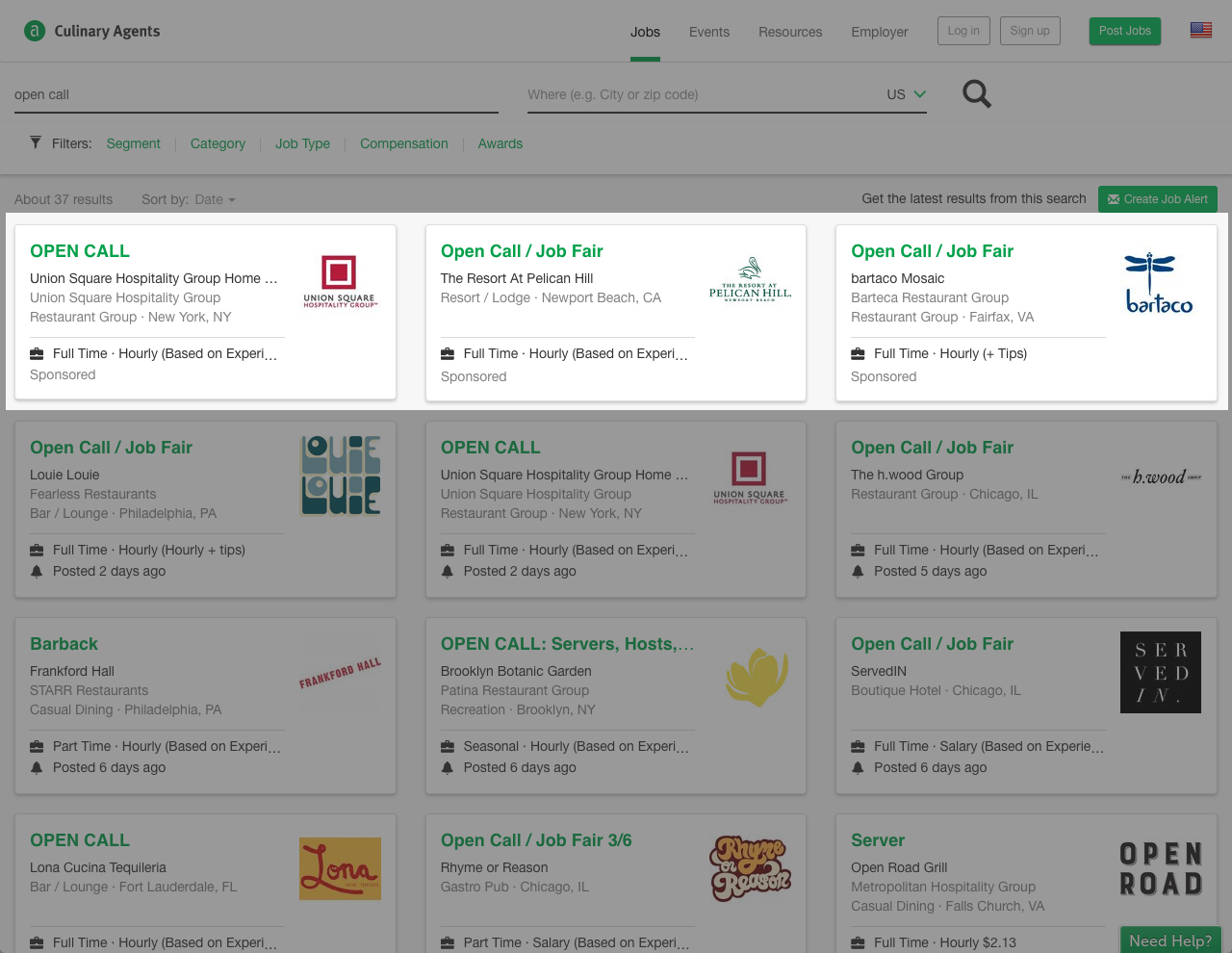 CulinaryAgents JobBoost Job Search Page