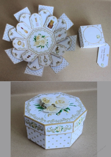 Gold girlie things octagonal exploding box card with matching gift box ...
