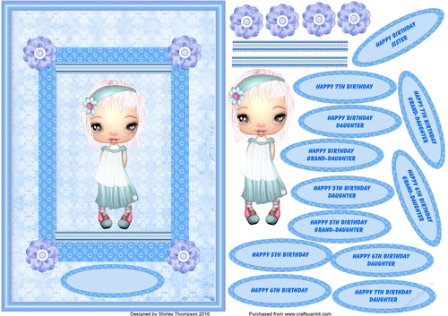 Blue A5 little girl card front - CUP756037_20842 | Craftsuprint
