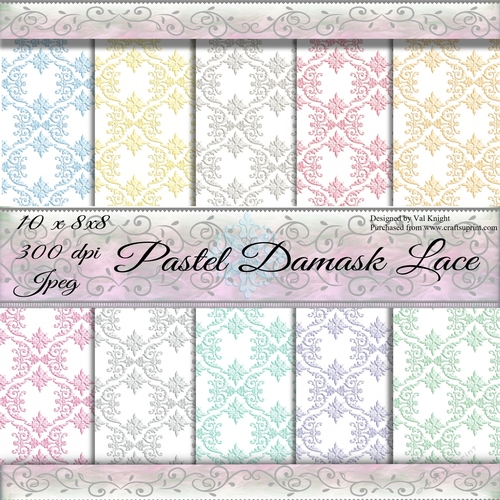 Pastel Damask Lace Backing Papers CUP950428_58488 Craftsuprint