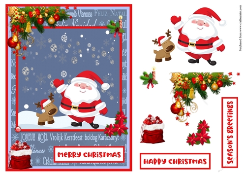 Merry Christmas greeting card with Santa Claus and Reindeer ...