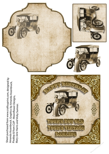 Sepia Vintage Car and lady Birthday Card - CUP1098592_90819 | Craftsuprint
