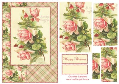 Beautiful Vintage Painted Pink Roses A5 Quick Card - CUP457712_5 ...
