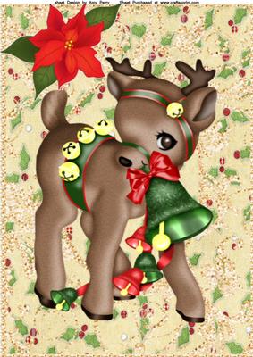 Lovely Brown Reindeer with Festive Bell’s A4 - CUP471435_983 | Craftsuprint