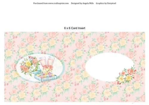 6 x 6 Card Insert Floral Bouquet and Pink Champagne Pink/Blue/Yellow ...