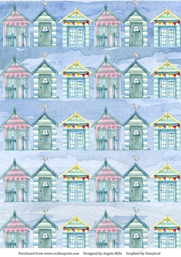 A4 Paper Beach Huts On Blue Background - CUP1032274_89143 | Craftsuprint