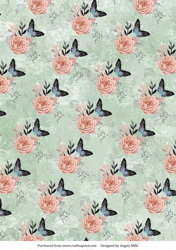 A4 Paper Butterflies/Roses on Mint Green Background - CUP1046689_89143 ...
