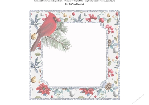 Christmas Cheer 10: Red Cardinal/Poinsettia 8 x 8 Blank Card Insert ...