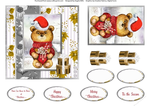 Festive Bears 11: Cocoa Cup Bear 6 x 6 Card Front with Topper ...