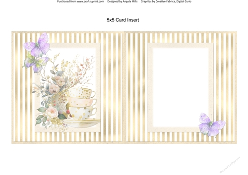 Summer Tea 6: Teacups & Butterflies 5 x 5 Card Insert with Gold/White ...