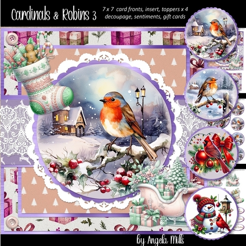 Christmas Robins & Cardinals 3: Robin & Snowy Cottage 7 x 7 Card Mini ...