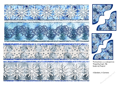 A4 Set of Christmas Snowflake Borders and Corners Blue/Silver - CUP912038_89143 | Craftsuprint