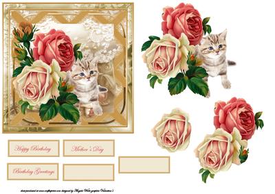 Vintage Rose with Kitten Card Front - CUP393281_8 | Craftsuprint