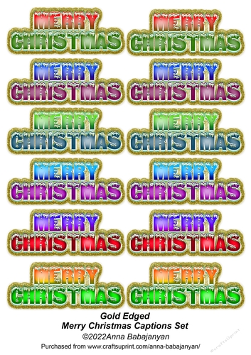 Gold Edged Merry Christmas Captions Set - CUP1175875_96 | Craftsuprint