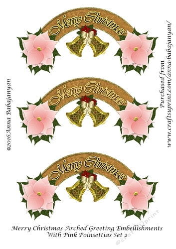 Merry christmas arched greeting embellishments with pink poinsettias Merry christmas arched greeting embellishments with pink poinsettias
