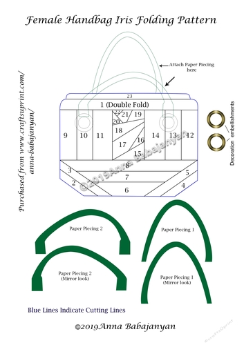 Female Handbag Iris Folding Pattern - CUP959670_96 | Craftsuprint