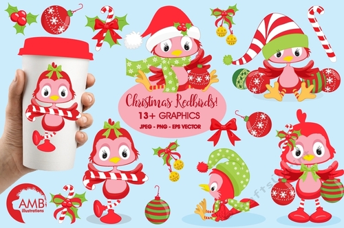 Christmas Red Birds Clipart AMB-193 - CUP913858_83483 | Craftsuprint