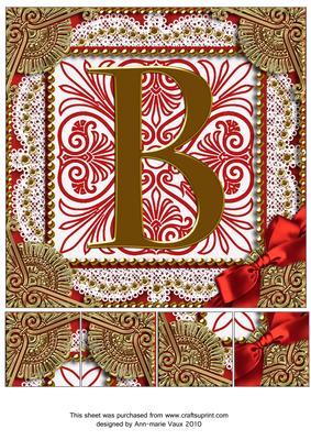 Vintage Red B Monogram 8inch Picture Sheet - CUP154867_10 | Craftsuprint