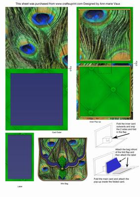 Peacock Print Bag Blank Mini 3D Pop-up Card - CUP177083_10 | Craftsuprint