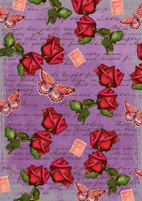 Purple Rose Vintage Stamp A4 Backing Paper - CUP285397_10 | Craftsuprint