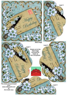 Blue Blossom Happy Birthday Postcard 5in Bottom Stacker - CUP294236_10 ...