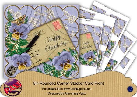 Blue Pansy Happy Birthday 8in All 4 Round Corner Stacker Kit ...