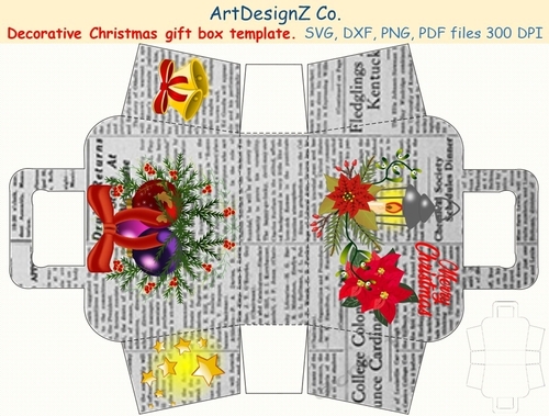 Beautiful Christmas decorative gift box template. Vector and raster ...