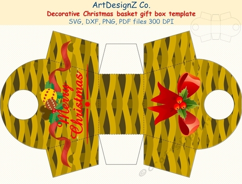 Beautiful Christmas basket decorative gift box template. - CUP1083343 ...