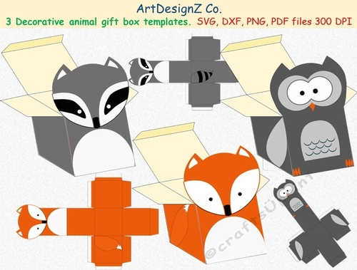 Total of 22 files. Beautiful gift box templates with animals. Basket ...