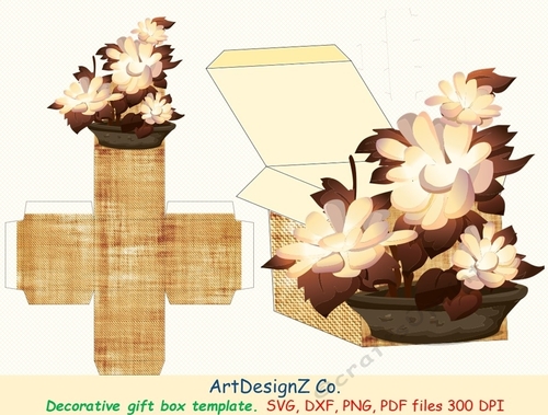Beautiful decorative gift box template. Vector and raster files. Basket ...