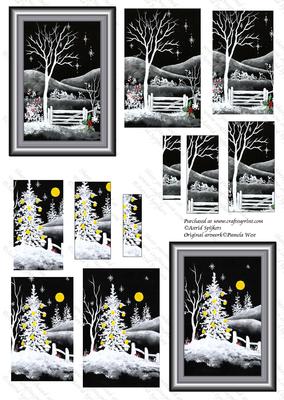 Black and White Christmas Scene 1 - CUP111347_156 | Craftsuprint