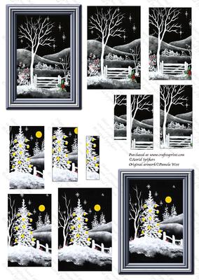 Black and White Christmas Scene 6 - CUP111352_156 | Craftsuprint