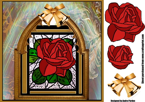 Red Rose Art Deco Divine Frame Stained Glass Window - Decoupage Card ...