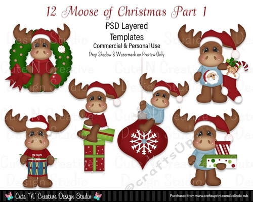 12 Moose of Christmas Part 1 PSD Layered Templates - CUP1145623_43865 ...