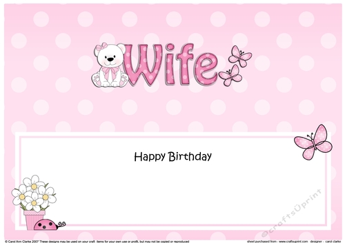 Large DL Happy Birthday WIFE insert with Livvy Bear - CUP1251479_359 ...