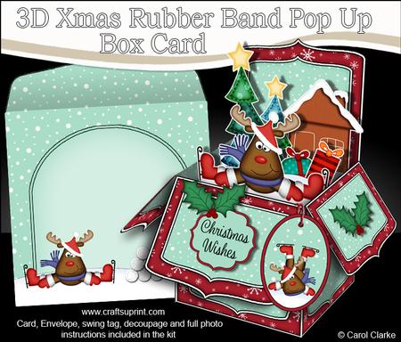 3D Xmas Rudolph Rubber Band Pop Up Box Card - CUP565266_359 | Craftsuprint