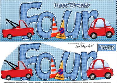 Large Dl 4th Birthday Cars Card &amp; 3D Decoupage - CUP619026_359 ...