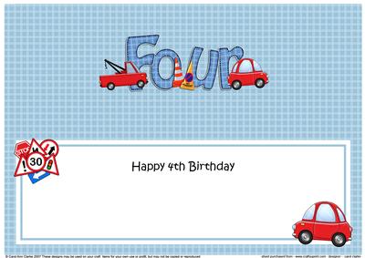 Large Dl 4th Birthday Cars Insert - CUP619027_359 | Craftsuprint