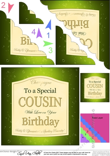 Happy Birthday COUSIN Champers Label Scallop Corner Side Stacker ...