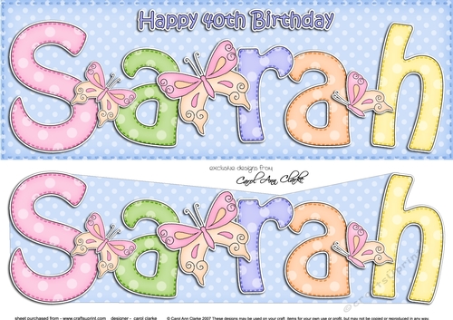 Large DL 40th Birthday SARAH 3D decoupage - CUP773011_359 | Craftsuprint